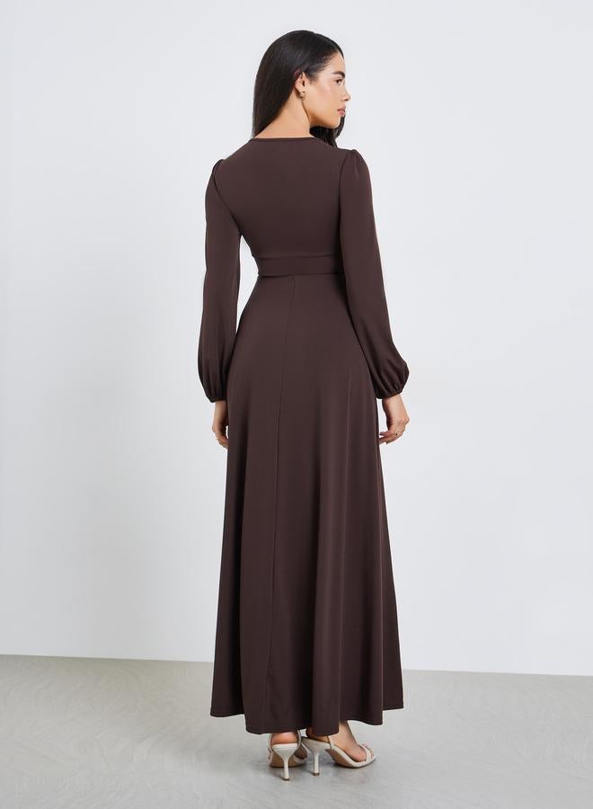 Styli Women Brown Balloon Sleeve Maxi Dress - Image 5