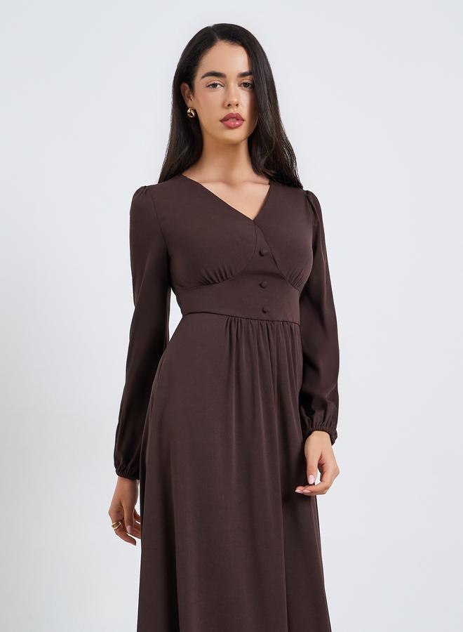 Styli Women Brown Balloon Sleeve Maxi Dress - Image 2