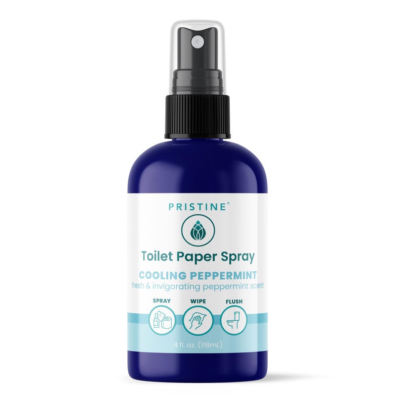 PRISTINE Toilet Paper Spray As Seen on Shark Tank More Natural Personal Cleansing Wipes Flushable Wet Wipes Alternative Spray Toilet Paper to Create Flushable Wipe Cooling Peppermint 4 fl oz