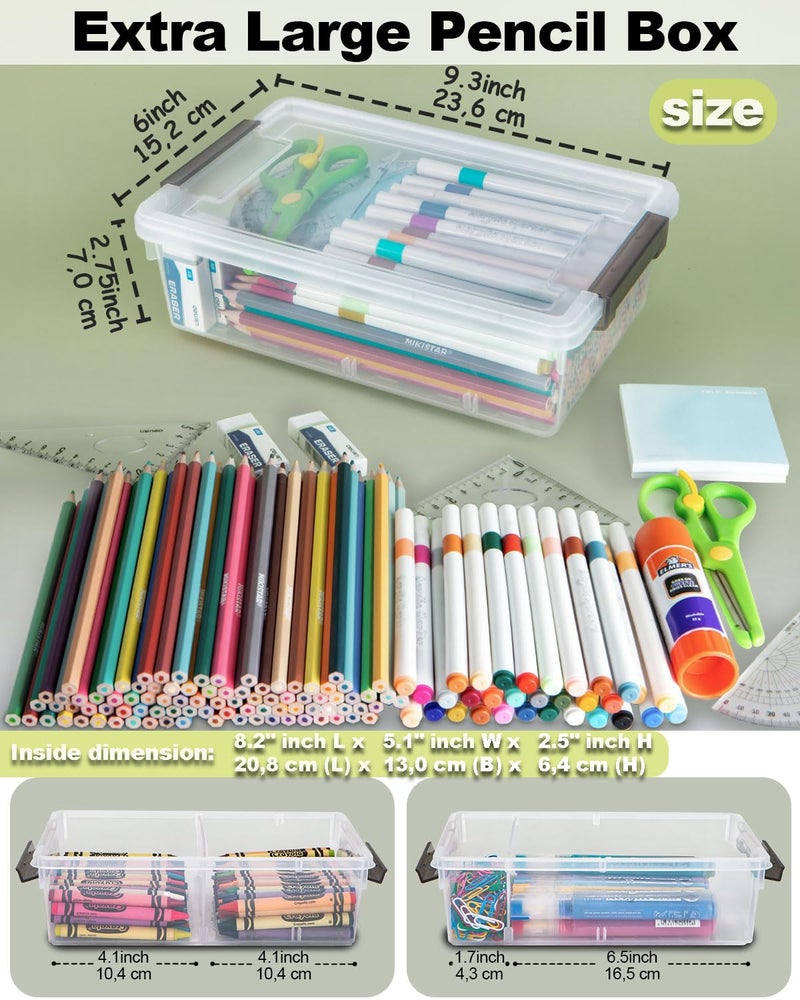 GEOPHIA 6 Pack Extra Large Pencil Box with Removable Divider, Thickened Pencil Case Bulk, Clear Crayon Marker Organizer Stackable Plastic Small Storage Containers for Pen Craft School Supplies(Grey) - Image 2