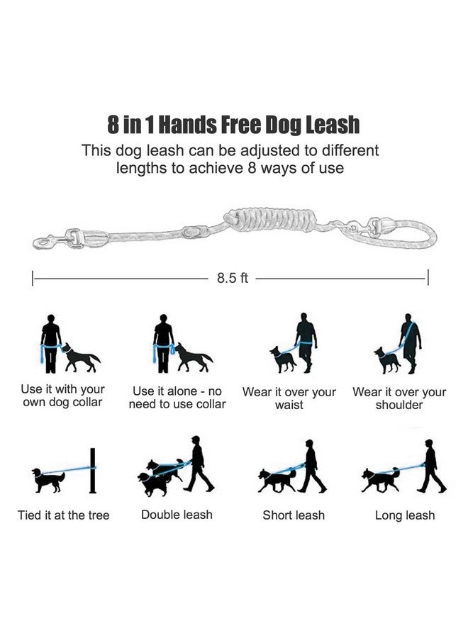 Gihunk Hands Free 8.5ft Nylon Double Dog Leash with Reflective Stitching, Adjustable Waist Fits All for Medium Large Dogs - Blue - Image 4