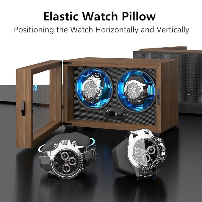 BeQuest: Quest For More Bequest Dual Watch Winders for Automatic Watches, Double Watch Winder Box for Rolex,4 Rotation Mode Setting,Blue Light,Elastic Watch Pillows for Lady and Man Watches, Brown, Business, High-end,Brown, - Image 3