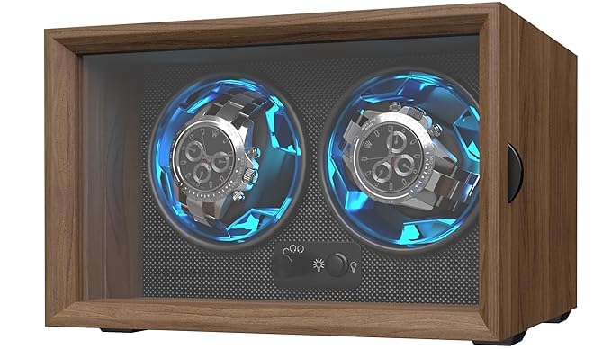 BeQuest: Quest For More Bequest Dual Watch Winders for Automatic Watches, Double Watch Winder Box for Rolex,4 Rotation Mode Setting,Blue Light,Elastic Watch Pillows for Lady and Man Watches, Brown, Business, High-end,Brown, - Image 1