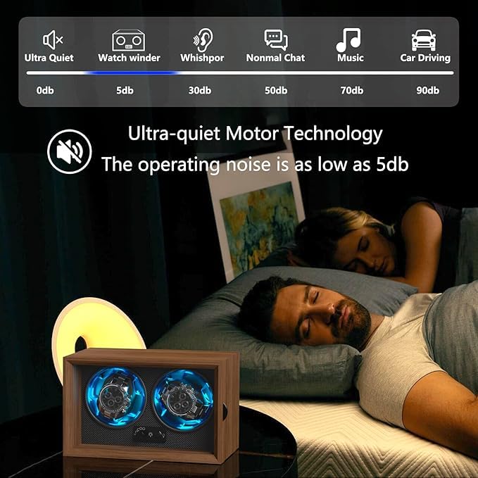 BeQuest: Quest For More Bequest Dual Watch Winders for Automatic Watches, Double Watch Winder Box for Rolex,4 Rotation Mode Setting,Blue Light,Elastic Watch Pillows for Lady and Man Watches, Brown, Business, High-end,Brown, - Image 2