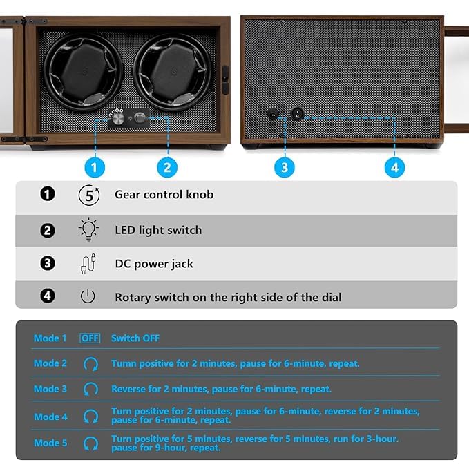 BeQuest: Quest For More Bequest Dual Watch Winders for Automatic Watches, Double Watch Winder Box for Rolex,4 Rotation Mode Setting,Blue Light,Elastic Watch Pillows for Lady and Man Watches, Brown, Business, High-end,Brown, - Image 5