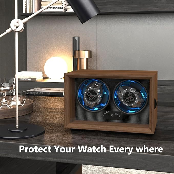 BeQuest: Quest For More Bequest Dual Watch Winders for Automatic Watches, Double Watch Winder Box for Rolex,4 Rotation Mode Setting,Blue Light,Elastic Watch Pillows for Lady and Man Watches, Brown, Business, High-end,Brown, - Image 4