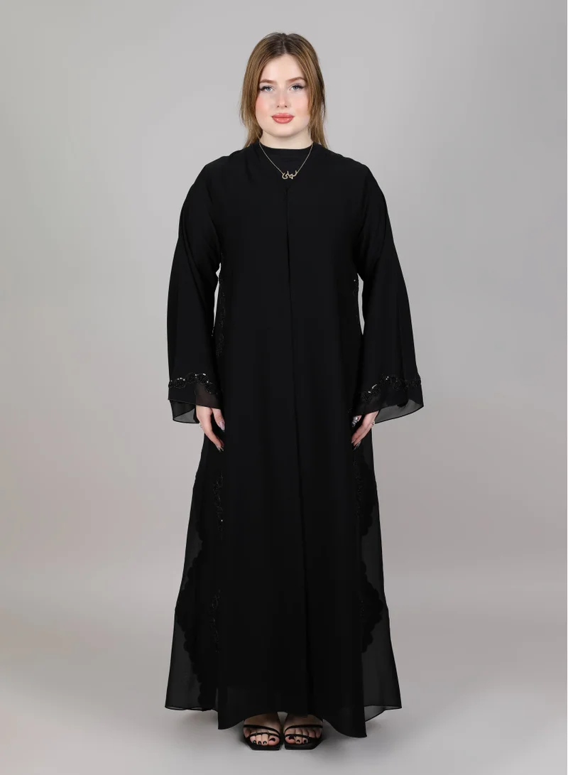 MSquare Fashion Black Embroidered Open Abaya