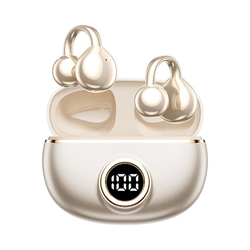 QJF Clip on Earbuds for Small Ears & Glasses, Open Ear Bluetooth 5.4 Headphones with 40H Playtime & Digital Display, Sweatproof - Image 1