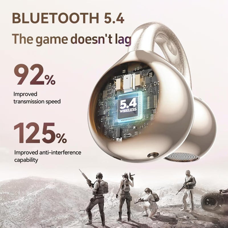 QJF Clip on Earbuds for Small Ears & Glasses, Open Ear Bluetooth 5.4 Headphones with 40H Playtime & Digital Display, Sweatproof - Image 4
