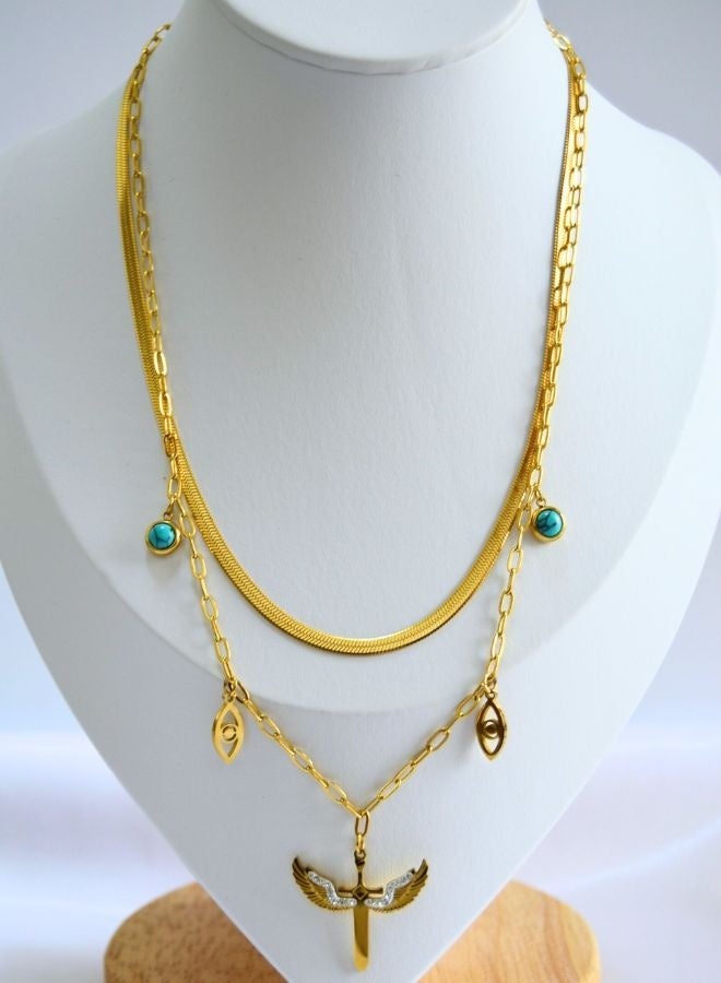 Andaazs Andaazs Women’s Elegance 18K Gold Plated Layered Necklace with Angel Pendant with Cubic Zirconia  - Image 3