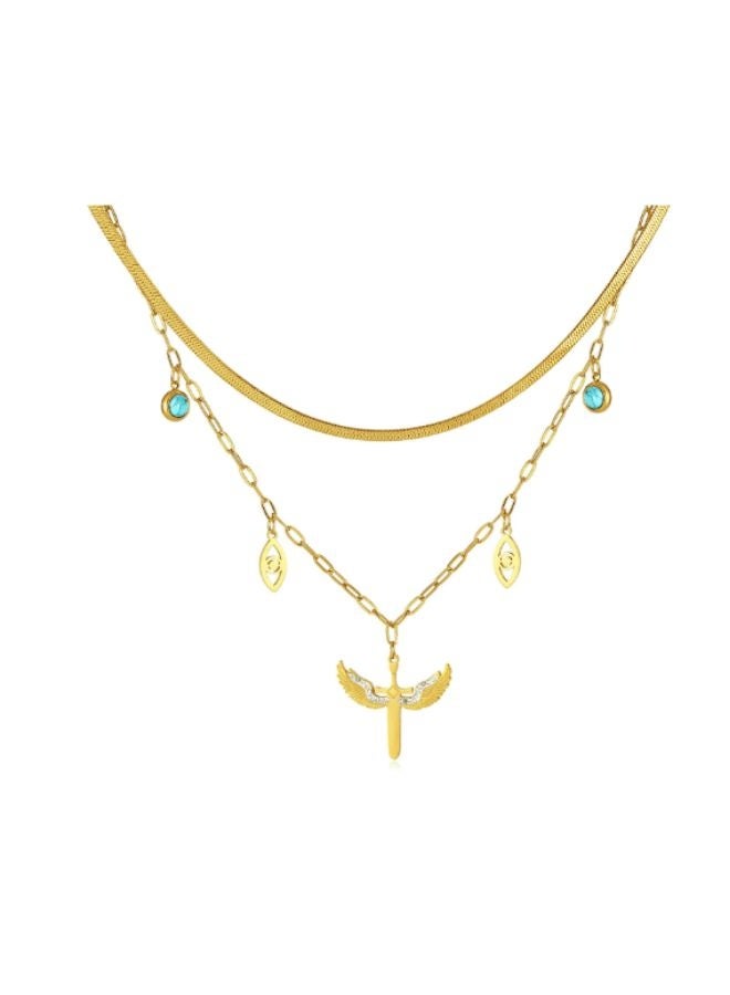 Andaazs Andaazs Women’s Elegance 18K Gold Plated Layered Necklace with Angel Pendant with Cubic Zirconia  - Image 4