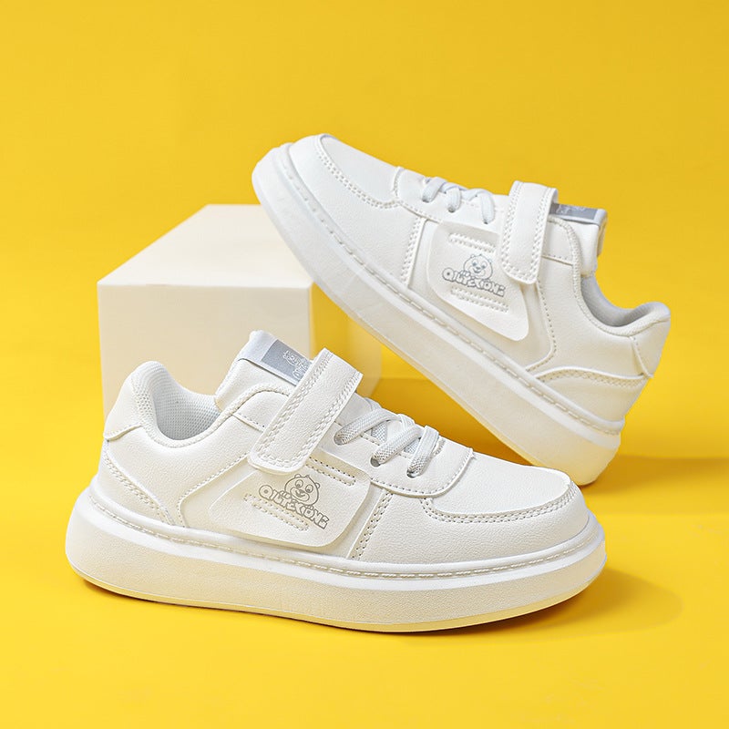 Chut Bear Children'S Shoes School White Shoes Leather Surface Waterproof Board Shoes Boys And Girls Casual Shoes Pure White Shoes Girls Shoes - Image 2