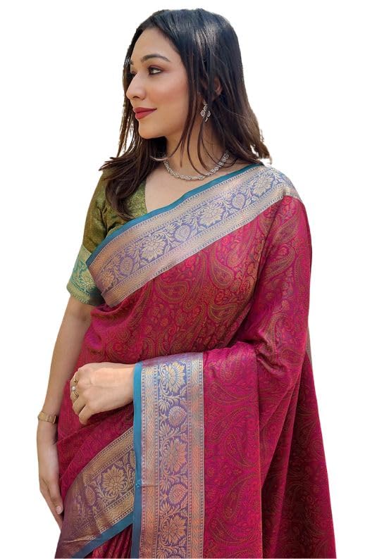 SGF11 Women's Kanjivaram Pure Soft Silk Designer Saree With Blouse Piece (Pink) - Image 5
