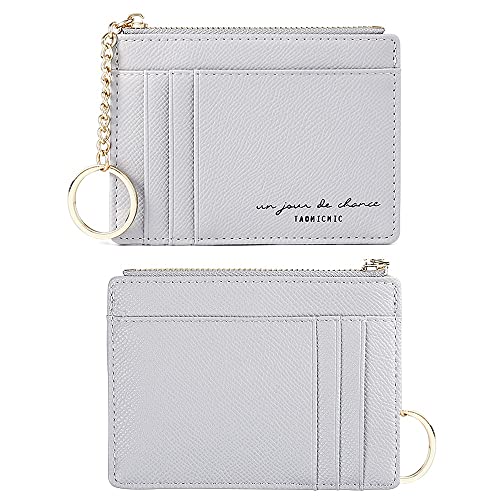 Prometheism Women Slim Leather Card Case Holder Small Wallet Cute Coin Purse Girl Mini Wallet with Keychain (A-Grey) - Image 4