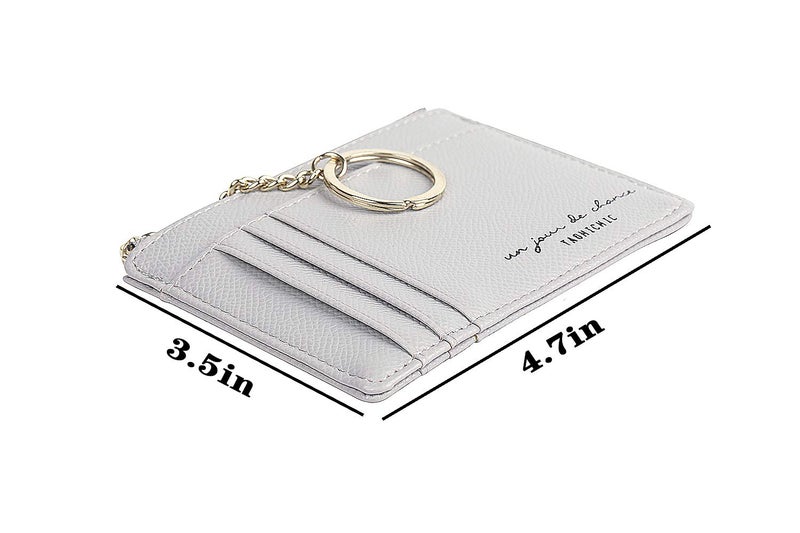 Prometheism Women Slim Leather Card Case Holder Small Wallet Cute Coin Purse Girl Mini Wallet with Keychain (A-Grey) - Image 3