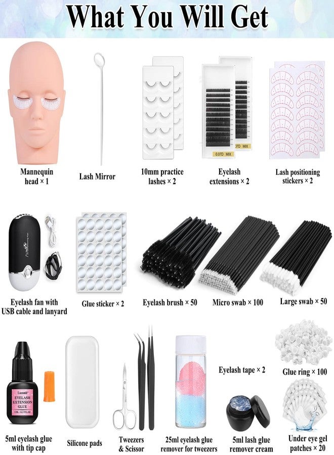Tetutor EyeLash Extension Kit for Beginners, Professional Lash EyeLash Extension Practice Kit with Everything, Mannequin Head, Eye Lashes Glue, Lash Kit for Eyelash Extensions Beginners Training - Image 2