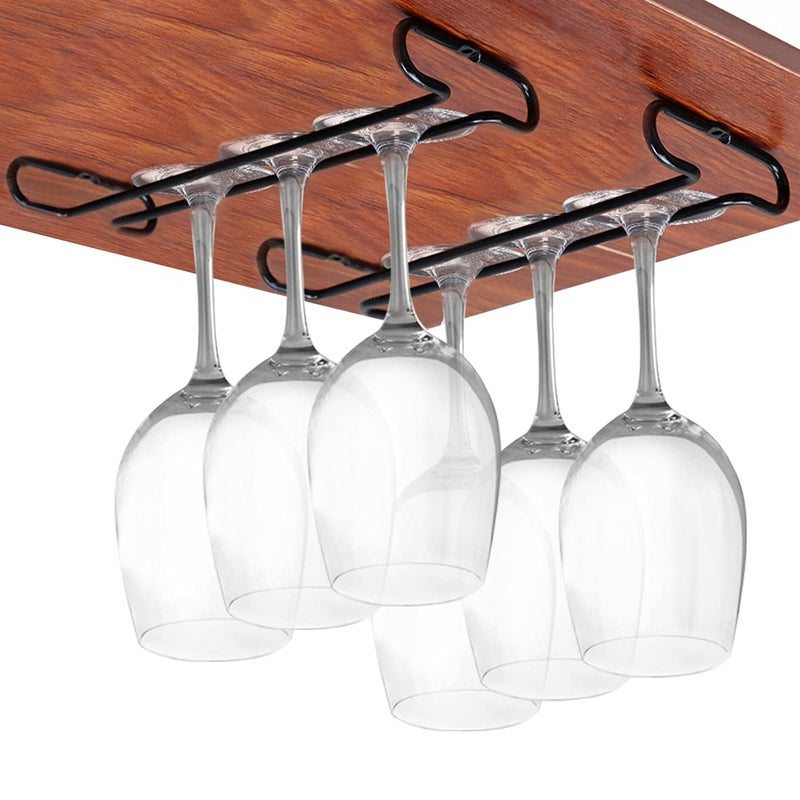 GeLive 10 Inch Set of 2 Under Cabinet Wine Glass Rack Stemware Holder Glass Storage Hanger Organizer for Kitchen and Bar Black