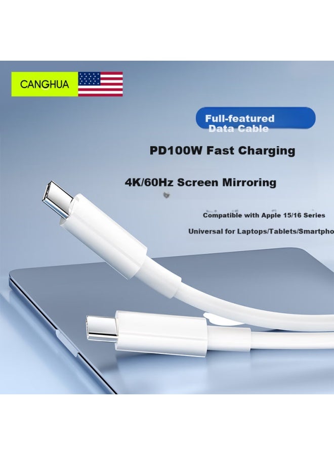 Dual-head Type-c Data Cable With Pd100w Fast Charging, C-to-c Compatible With Thunderbolt 4/3 Display, 4k Screen Mirroring Video Transmission For Apple 16/15, Huawei Notebooks