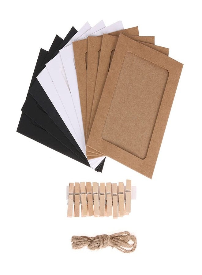 Desi Rang 10 pcs Hanging Photo Frame with wooden clips and jute Rope (Outer Size 6" x 4.5" inch, Inner Size 4.25" x 3" inch) Khakhi Wall Photo Display for Home, Bedroom & Living Room decor gift DIY - Image 5