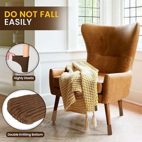IAMZAY 16/24/32 Pcs Brown Chair Leg Socks – Premium Furniture Protectors for Hardwood Floors, Non-Slip & High Elastic Fit, Easy-to-Install Bar Stool Covers & Floor Pads - Image 2