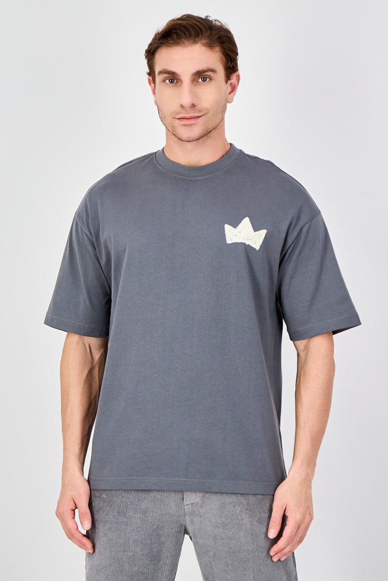 Ketch Men Crew Neck Short Sleeve Graphic Print T-Shirt, Grey - Image 1