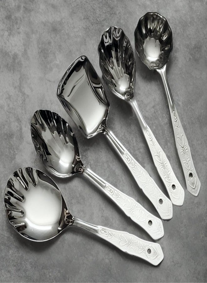 faas Serving Spoon, Stainless Steel Serving Spoon Set for Dining | Spatula Set - 1 Ladle, 1 Karchi, 1 Solid Spoons 1 Chamcha, and 1 Rice Spoon, Cooking Spoon Set (Set of 5) - Image 1