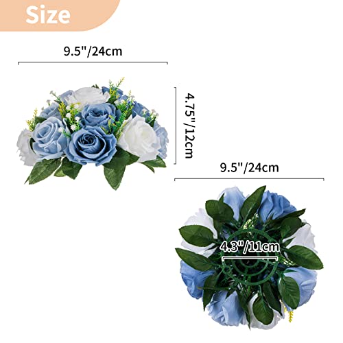 NUPTIO Flower Ball Arrangement Bouquet - 10 Pcs 9.5 inch Diameter Dusty Blue Fake Flowers Roses Balls for Centerpieces Tables - Artificial Rose Arrangements for Wedding Centerpiece Table Decorations - Image 5