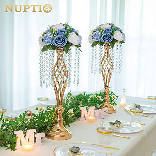 NUPTIO Flower Ball Arrangement Bouquet - 10 Pcs 9.5 inch Diameter Dusty Blue Fake Flowers Roses Balls for Centerpieces Tables - Artificial Rose Arrangements for Wedding Centerpiece Table Decorations - Image 4