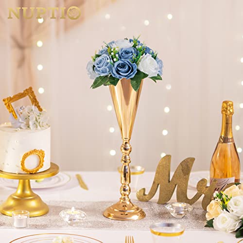 NUPTIO Flower Ball Arrangement Bouquet - 10 Pcs 9.5 inch Diameter Dusty Blue Fake Flowers Roses Balls for Centerpieces Tables - Artificial Rose Arrangements for Wedding Centerpiece Table Decorations - Image 2