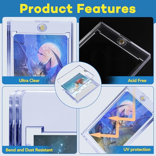 ZENOWICK 100ct Magnetic Card Holders, Magnetic 35pt One Touch Card Holders, U-V Protection Hard Plastic Display Case for Trading, Sports, Baseball, Football, Game Cards - Image 3