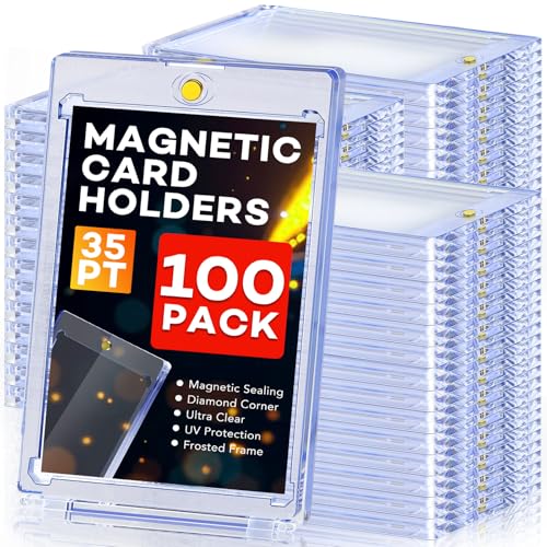 ZENOWICK 100ct Magnetic Card Holders, Magnetic 35pt One Touch Card Holders, U-V Protection Hard Plastic Display Case for Trading, Sports, Baseball, Football, Game Cards - Image 1