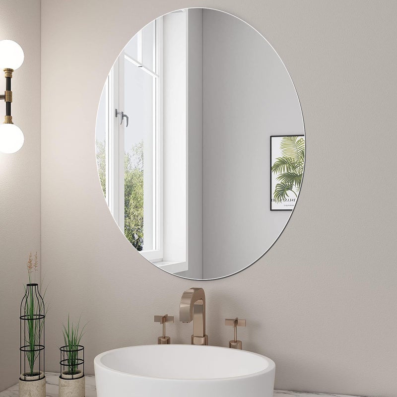 JUNEBRUSHS Oval Mirror, Acrylic Oval Bathroom Mirrors Unbreakable Frameless Wall-Mounted Mirrors for Wall Bedroom Home Decor - Image 1