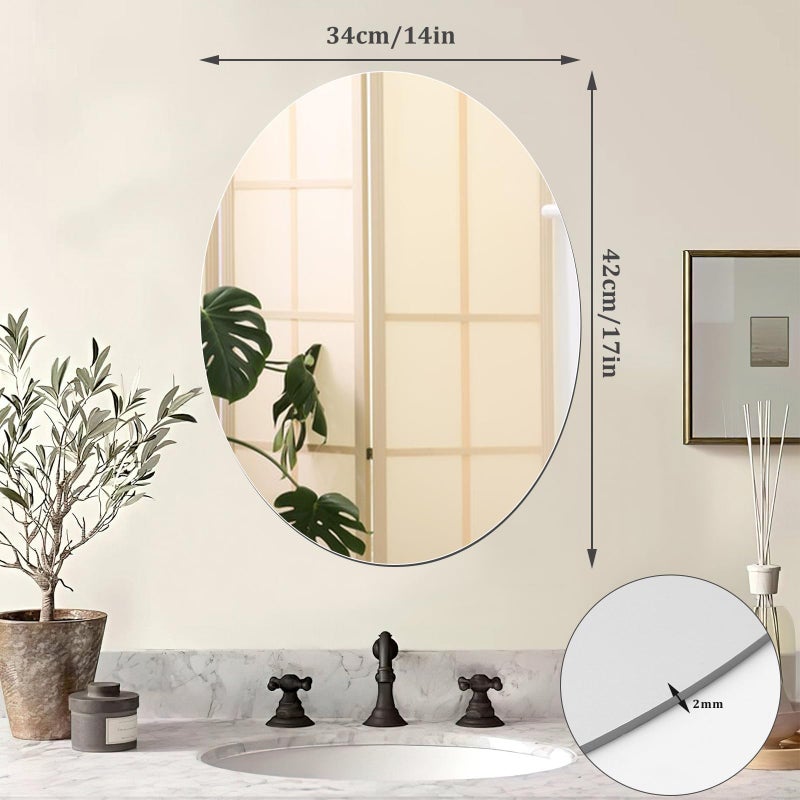 JUNEBRUSHS Oval Mirror, Acrylic Oval Bathroom Mirrors Unbreakable Frameless Wall-Mounted Mirrors for Wall Bedroom Home Decor - Image 5