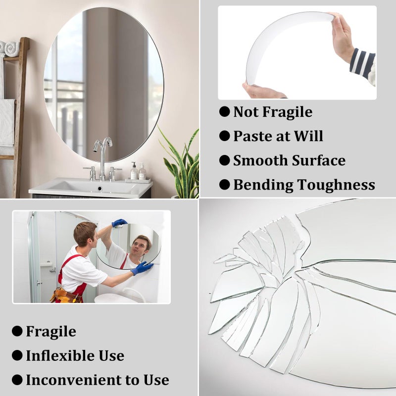 JUNEBRUSHS Oval Mirror, Acrylic Oval Bathroom Mirrors Unbreakable Frameless Wall-Mounted Mirrors for Wall Bedroom Home Decor - Image 4
