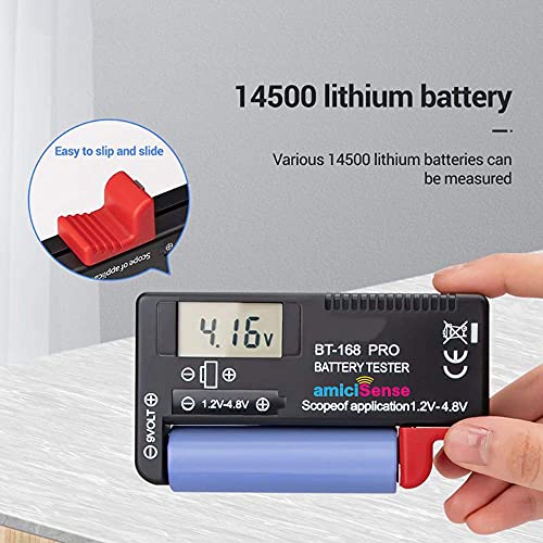 amiciSense Digital Battery Tester Bt-168 Pro Voltage Indicator For 1.2V-4.8V Aa Aaa C D 9V 3V 18650 16340 14500 Lithium Battery, Battery_powered, Black - Image 4