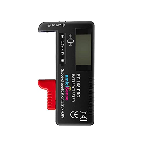 amiciSense Digital Battery Tester Bt-168 Pro Voltage Indicator For 1.2V-4.8V Aa Aaa C D 9V 3V 18650 16340 14500 Lithium Battery, Battery_powered, Black - Image 1