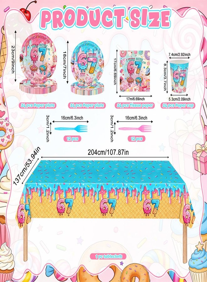 Phiemate 121Pcs 6 7 Birthday Decorations 67 Party Decorations Supplies, Include 67 Theme Birthday Plates, Napkins, Paper Cups, Forks and Tablecloth Six Seven Disposable Paper Tableware Set for 24 Guests - Image 2