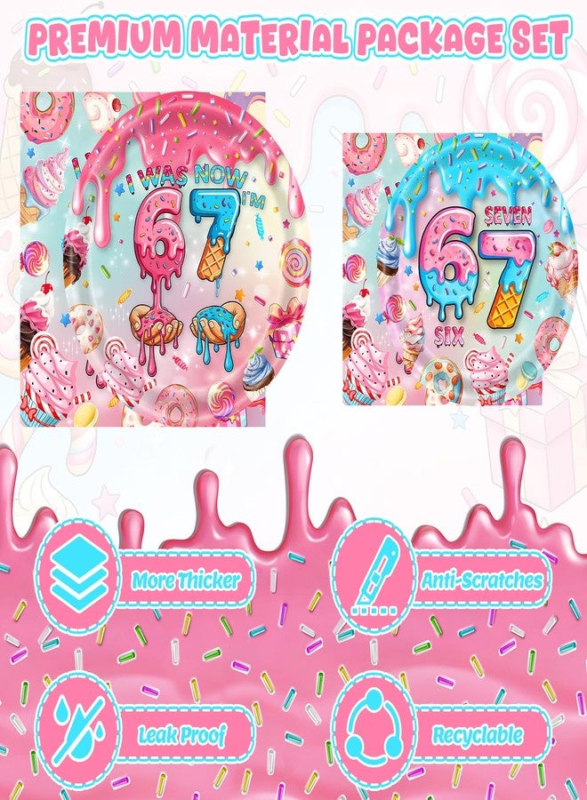 Phiemate 121Pcs 6 7 Birthday Decorations 67 Party Decorations Supplies, Include 67 Theme Birthday Plates, Napkins, Paper Cups, Forks and Tablecloth Six Seven Disposable Paper Tableware Set for 24 Guests - Image 3