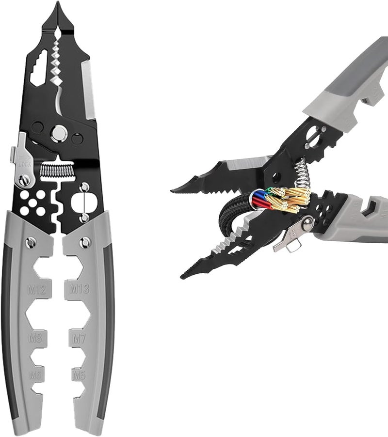 FALONG Wire Stripping Crimping Cutting Winding and Screwing Pliers with Safety LockMultifunction wire strippers electeical8Inch Wire Crimping Toolfor StrippingCutting and Crimping 28 in 1 - Image 1