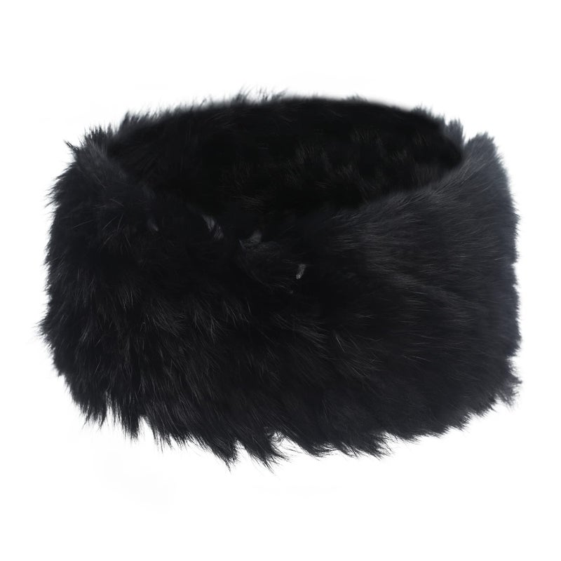 ZLYC Women Rabbit Fur Headband Cold Weather Hair Band Stretchy Winter Earwarmer Earmuffs (Solid Black) - Image 5
