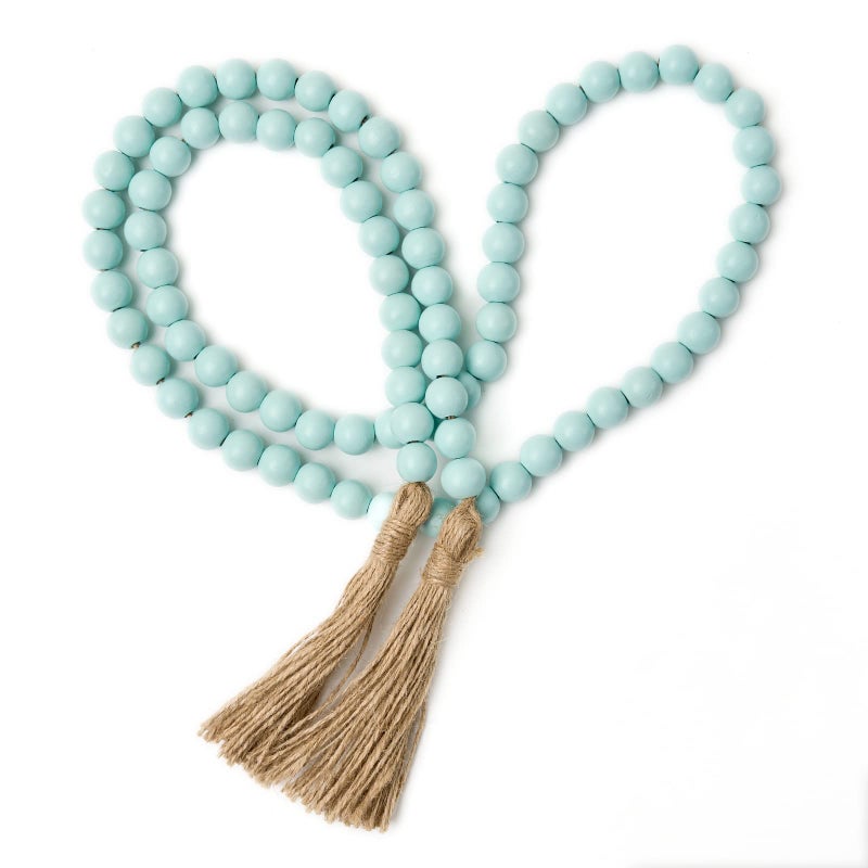OMISHE 59in Wood Bead Garland with Tassels, Decorative Beads, Farmhouse Wooden Beads Garland for Wall Hanging Home Festival Decor, Aqua, Teal - Image 1