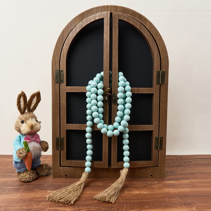 OMISHE 59in Wood Bead Garland with Tassels, Decorative Beads, Farmhouse Wooden Beads Garland for Wall Hanging Home Festival Decor, Aqua, Teal - Image 3