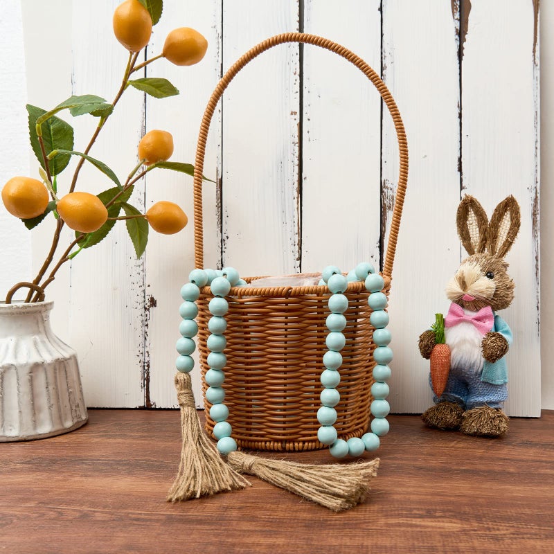 OMISHE 59in Wood Bead Garland with Tassels, Decorative Beads, Farmhouse Wooden Beads Garland for Wall Hanging Home Festival Decor, Aqua, Teal - Image 2