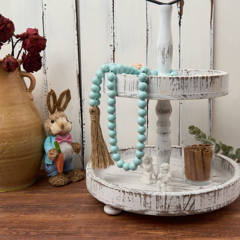 OMISHE 59in Wood Bead Garland with Tassels, Decorative Beads, Farmhouse Wooden Beads Garland for Wall Hanging Home Festival Decor, Aqua, Teal - Image 4