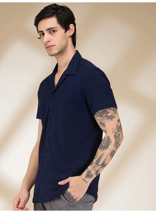 بيينغ هيومان Mens Navy Collared Short Sleeve Shirt