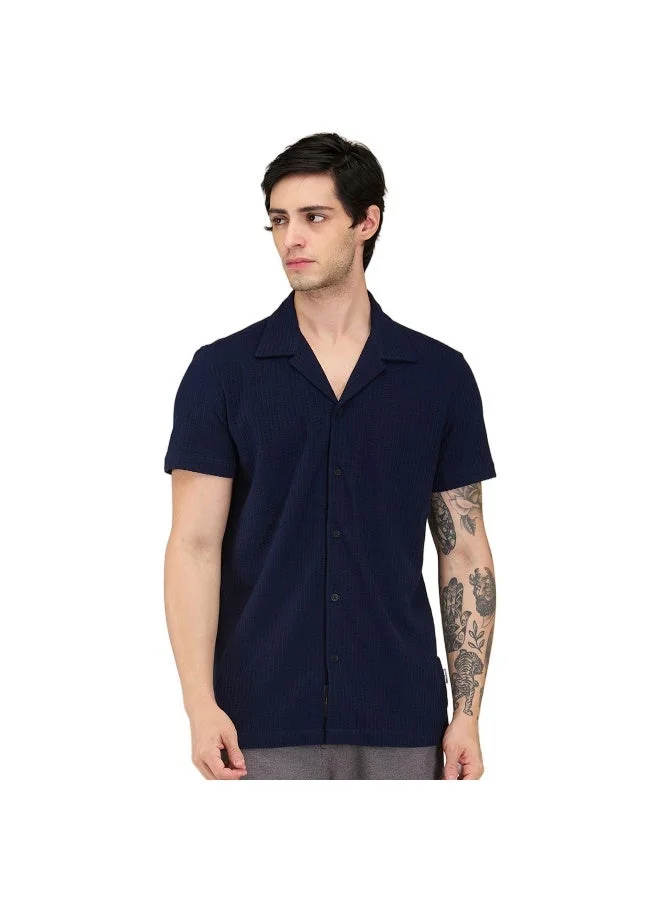 Being Human Mens Navy Collared Short Sleeve Shirt