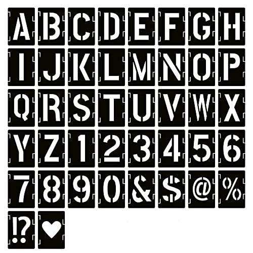 YEAJON 5 Inch Letter Stencils Symbol Numbers Craft Stencils 42 Pcs Reusable Alphabet Templates Interlocking Stencil Kit for Painting on Wood Wall Fabric Rock Chalkboard Sign DIY Art Projects - Image 1