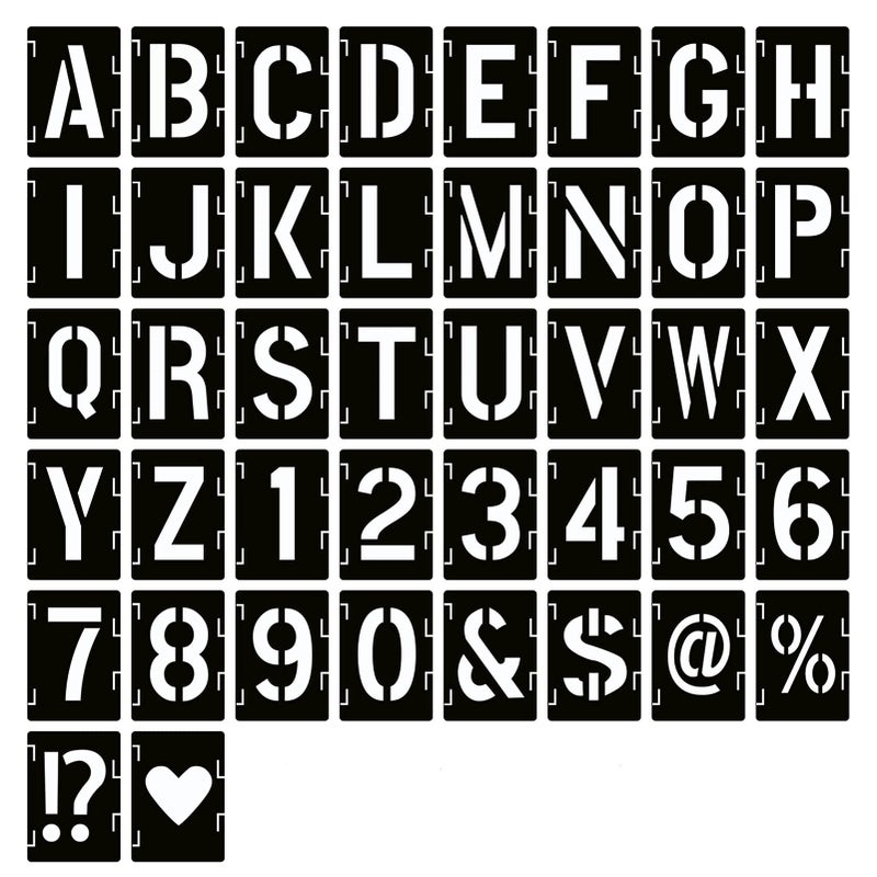 YEAJON 5 Inch Letter Stencils Symbol Numbers Craft Stencils 42 Pcs Reusable Alphabet Templates Interlocking Stencil Kit for Painting on Wood Wall Fabric Rock Chalkboard Sign DIY Art Projects - Image 3