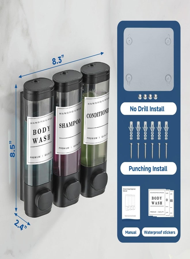 Cabo Deseado Shampoo and Conditioner Dispenser Shower Dispenser Body Wash Wall Mounted Shampoo Dispenser for Shower Wall No Drill for Bathroom Hotel 3 Chamber x 300ml Black with Waterproof Labels - Image 5