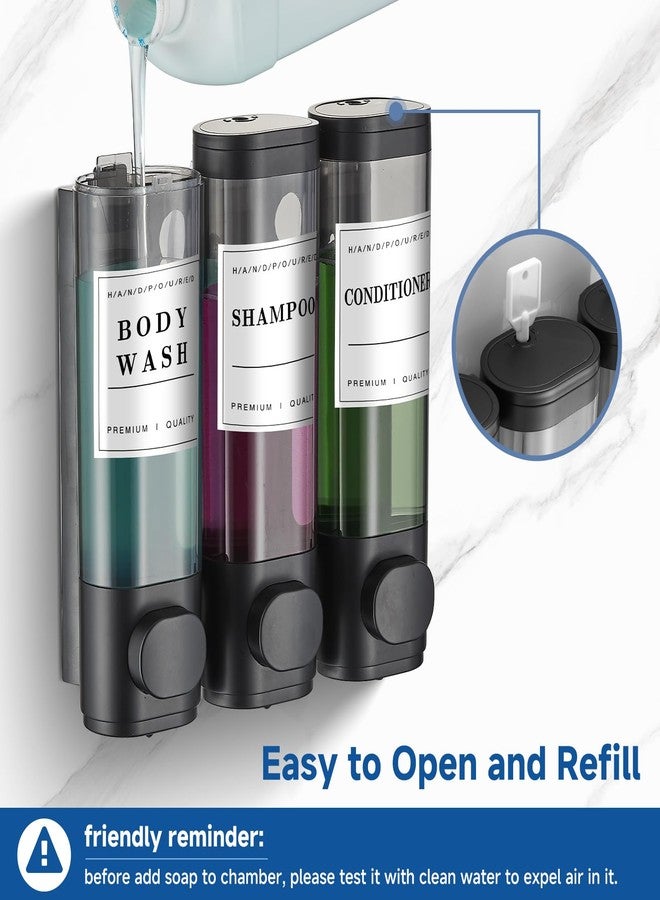 Cabo Deseado Shampoo and Conditioner Dispenser Shower Dispenser Body Wash Wall Mounted Shampoo Dispenser for Shower Wall No Drill for Bathroom Hotel 3 Chamber x 300ml Black with Waterproof Labels - Image 2